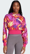 NWT Adidas X Farm Rio Birds Of Paradise Cropped Hoodie Fuchsia Pink Floral M 70