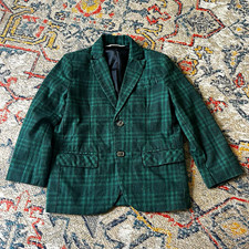 Cat  Jack Boys Green Plaid Blazer Suit Jacket Lined Cotton Blend Size 5