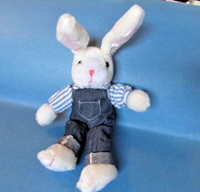 Vintage Boy Bunny / Rabbit with Blue Jean Bib Overalls Stuffed Plush  Easter Toy