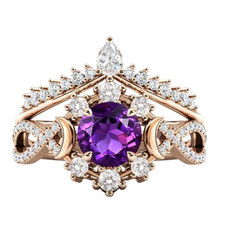 Round Cut Amethyst Bridal Ring,Birthstone Ring,Engagement Wedding Ring for Women