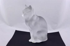 LALIQUE SITTING CAT FROSTED CRYSTAL FIGURINE LARGE SCULPTURE VINTAGE FRANCE-MINT