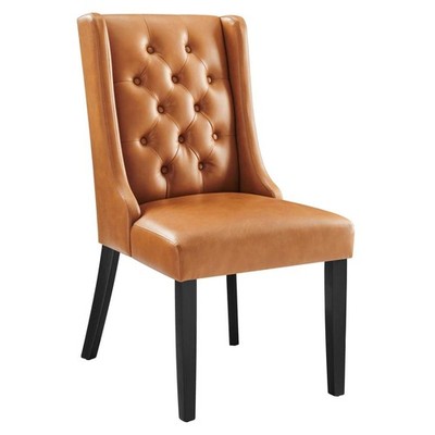 Button-Tufted Vegan Leather Parsons Dining Chair in Tan Chair,