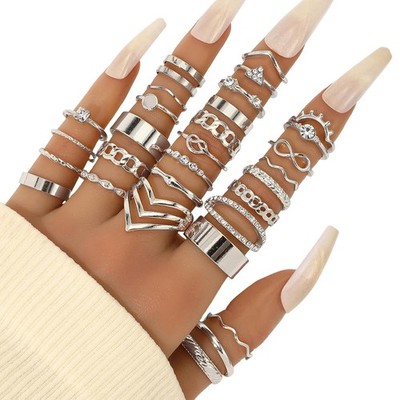 30 Stück Ringe Set Silber, Vintage Knuckle Rings für Damen, Stapelbare