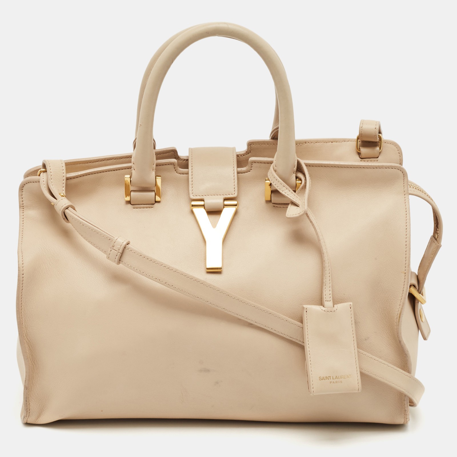 Saint Laurent Beige Leather Small Cabas Chyc Tote  