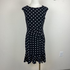 Lauren Ralph Lauren Dress Womens 6 Black Polka Dot Ruched Sheath Ruffle Career