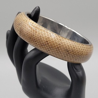 Imitation Snakeskin Pattern Resin Bangle Bracelet Silver Tone Interior 7 1/2''