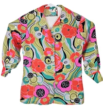 Vintage 70s LeSoftShirt by Lady Manhattan Psychedelic Floral Blouse Sz 12 ILGWU