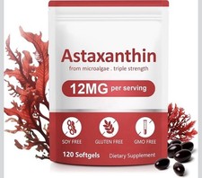 Astaxanthin 12mg from Natural Microalgae - 120 Softgels for Skin, Eye Joint ...