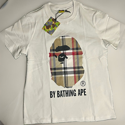 A Bathing Ape White Logo Graphic Tee Men's S Cotton Crew Neck Short Sleeve