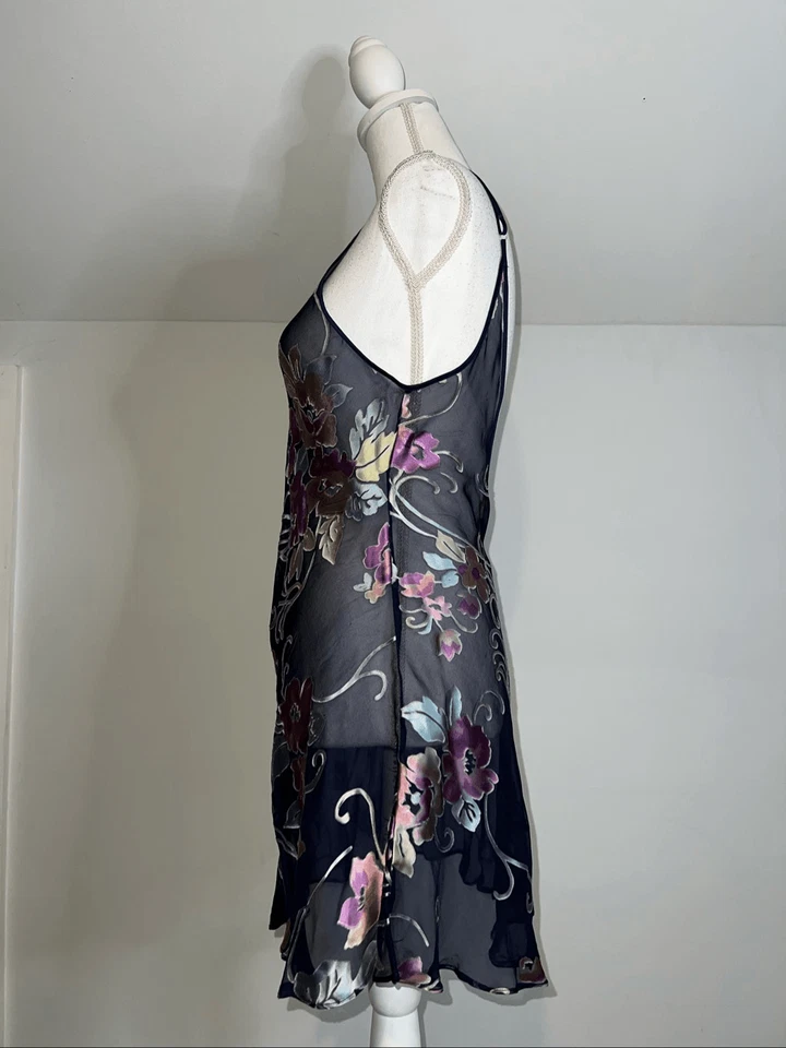 Vestido sin mangas floral de seda para mujer. Burnout Azul Marino Talla PEQUEÑA Foto 4 de 4