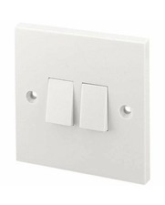 2 Gang 2 Way Light Switch Double Twin 2G White Plastic with Fixing Screws 
