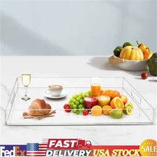 Modern Large Acrylic Serving Tray Clear Transparent Serving Tray with Handles US