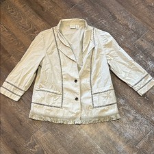 Zenergy By Chico's Women's Fringe Blazer Jacket Size 2 Color Tan 3/4 Sleeve