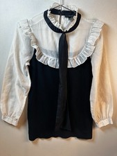 Forever 21 Dress Womens S Black Off White Bow Sheer Sleeve Classic Chic Elegant