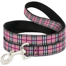 Dog Leash Plaid Pink 6 Feet Long 1.5 Inch Wide Patterned Lead Walking Strap