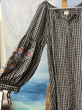 Caslon Gingham Embroidered Oversized Tunic Dress Medium Petite Boho Peasant
