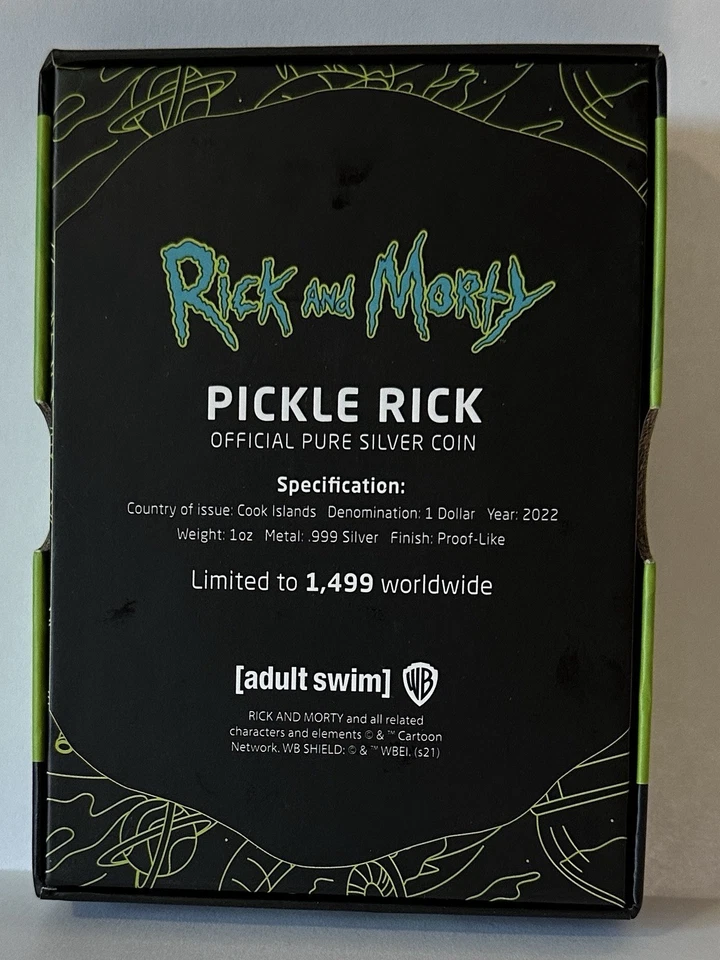 RARO 2022 Cook Island Rick & Morty “Pickle Rick” 1 oz plata .999 MS70 con OGP Foto 4 de 4