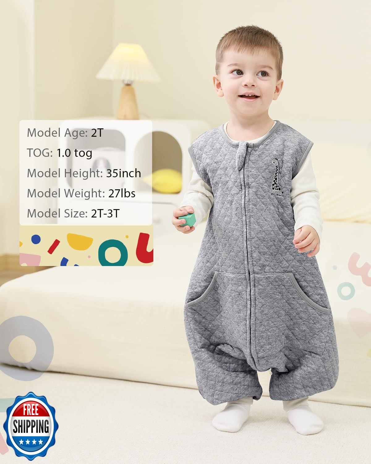 HOMEAL 1.0Tog Toddler Sleep Sack with Legs, Sleep Sacks 12m-2t, Medium Grey