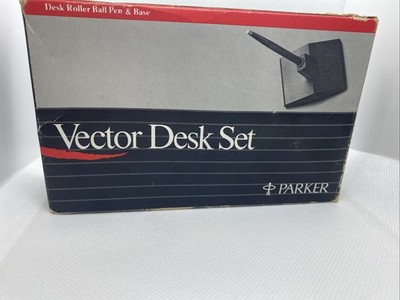 Parker Vector Desk Set Vintage 1985 Base, Roller Ball Pen With Black Ink New 