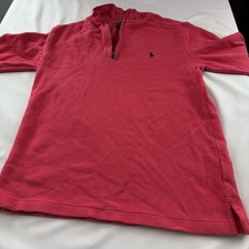 Polo Ralph Lauren Boys L 14-16 Red Waffle Knit Quarter Zip Pullover Cotton Pony