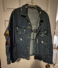 Women s Blue Jean Jacket XL Oversized Distres...