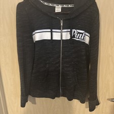 Victoria's Secret PINK Full Zip Hoodie Size Large Black Lightweight