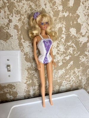 Matell 1966 Blonde Barbie Doll With Purple & White Lingerie Vintage 