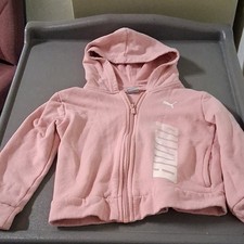 PUMA Girls Full Zip Hoodie Pink Solid Logo Long Sleeve Size 5