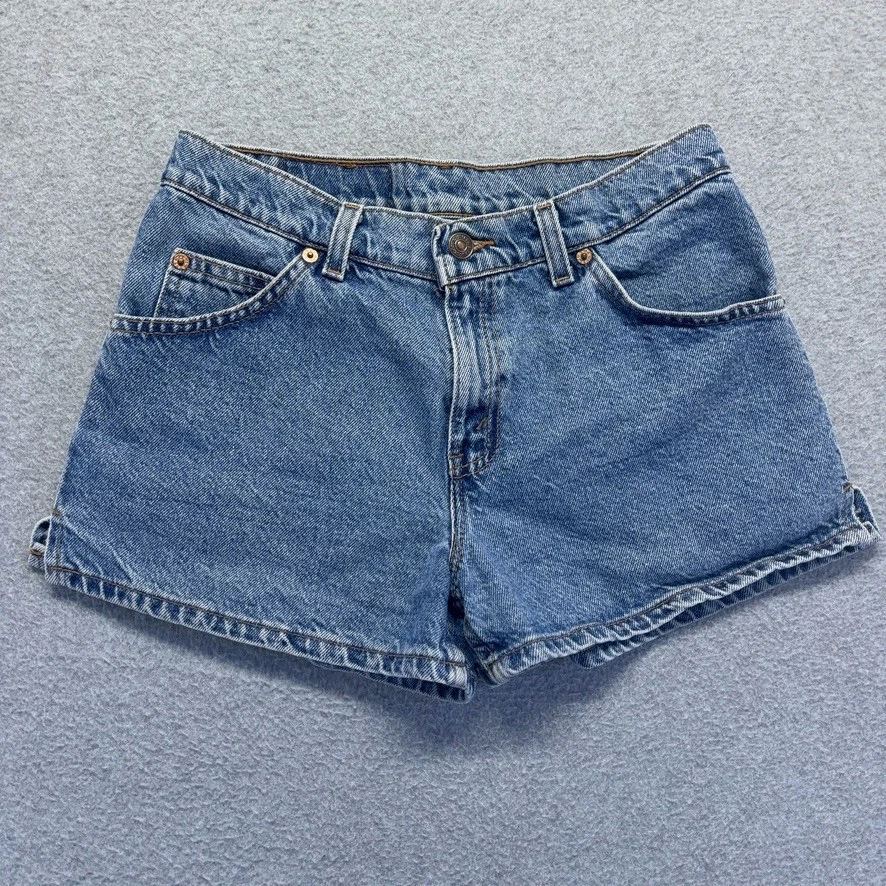 Denim vintage Levis para mujer 7 azul blanco lengüeta calce ajustado tiro medio lavado medio Foto 2 de 4