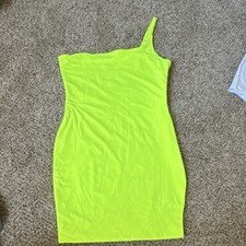 Yellow One Shoulder Bodycon Short Dress Medium Women Party Summer