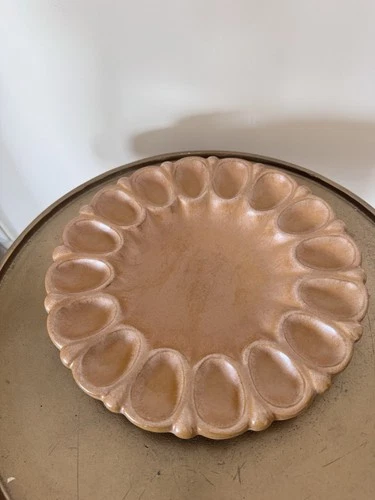 Vintage Brown Pottery Mid-Century Egg Plate Platter Frankoma 819 Deviled 16 Pc