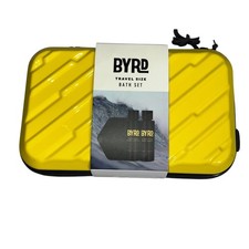 BYRD Travel 4-Piece Bath Set Body Wash Lotion Exfoliating Brush Yellow Case NEW