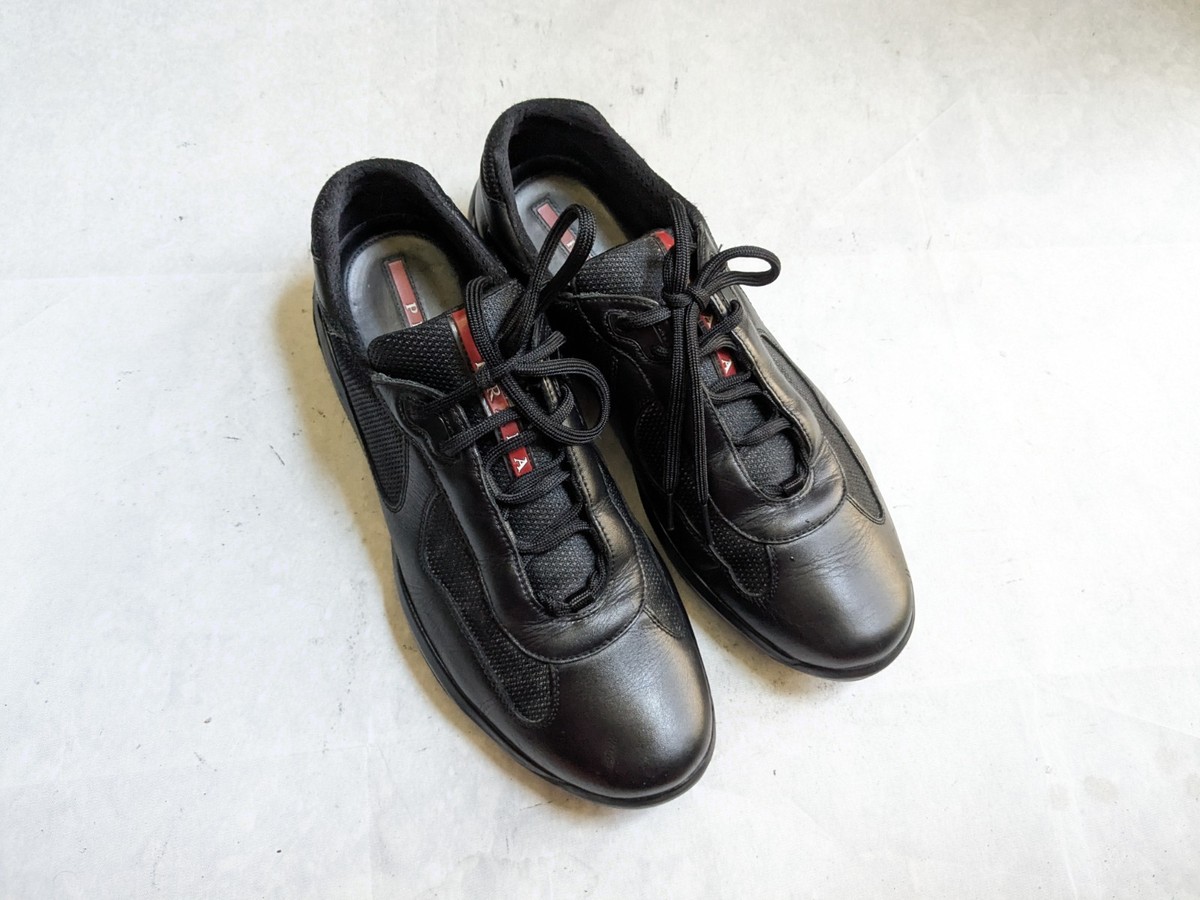 Prada America's Cup Sneakers Black Red Men US 11 UK 10 Leather Low