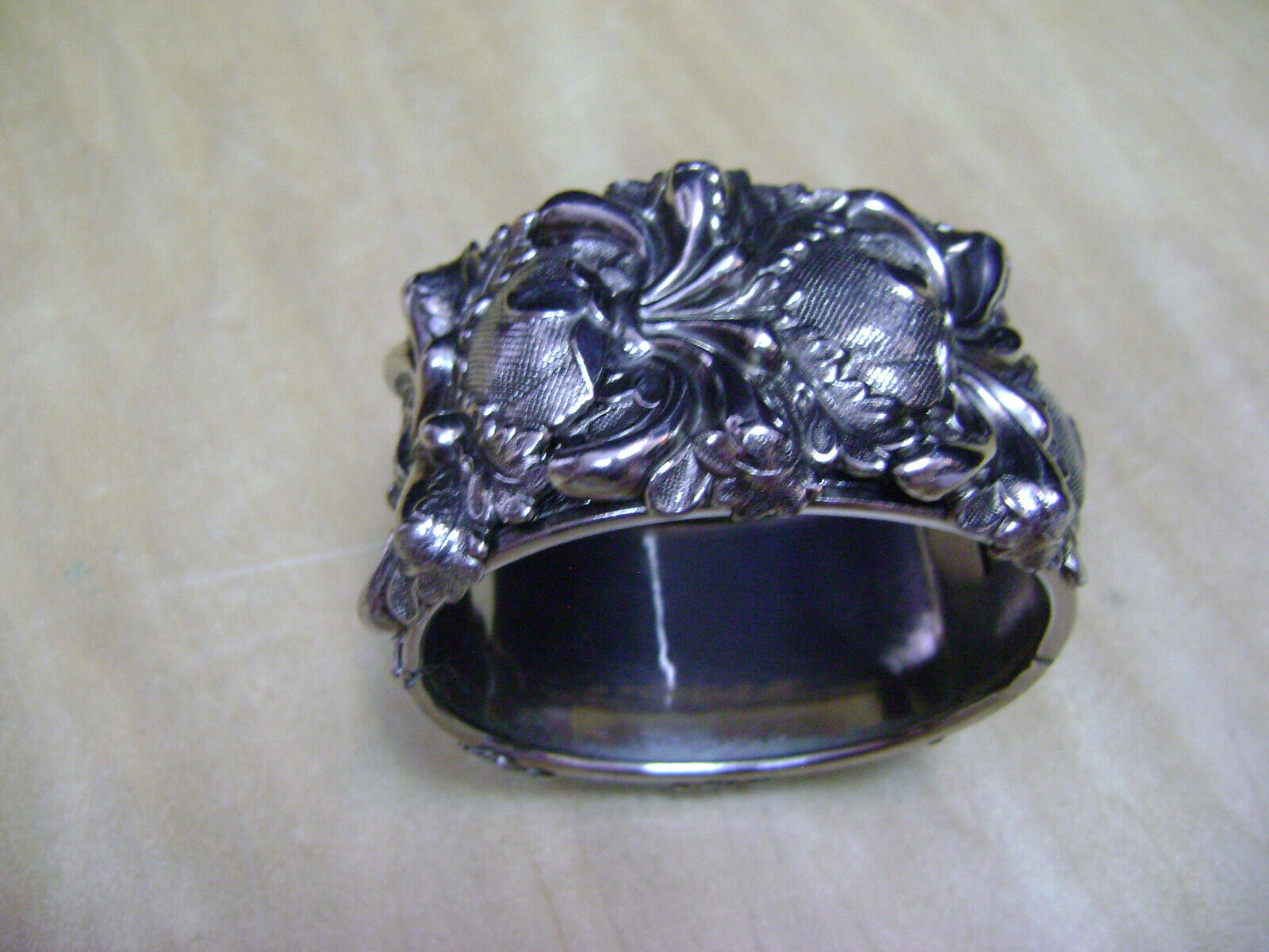 Whiting & Davis Repousse Silver Tone Wide Hinged … - image 1