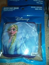 3 Disney FROZEN GIRL WITH LONG BLOND HAIR BLUE washable Kids Face Mask Anna Elsa