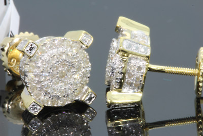 .51 CARAT STERLING SILVER MENS WOMENS 9 mm 100% REAL DIAMONDS EARRINGS STUDS