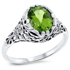 2 CT GENUINE PERIDOT 925 STERLING SILVER ART NOUVEAU STYLE FILIGREE RING  724z
