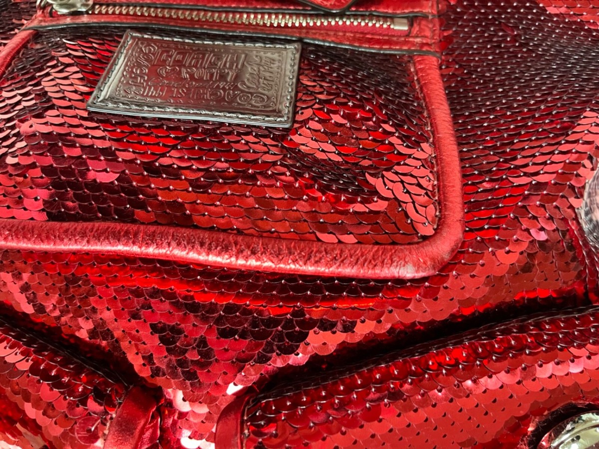 Coach Purse Bag Hand Shoulder Red Poppy Sequins Metallic Authentic Coach Purse Bag Hand Shoulder Red Poppy Sequins Metallic Authentic