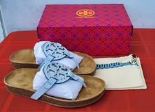 Tory Burch Miller Cloud Leather  Cork Thong Sandals in Crisp Blue / Natural