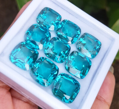 12x12mm. 1pc.  CUSHION NEON BLUISH GREEN PARAIBA  TOP COLOR GEMs_Great Fire