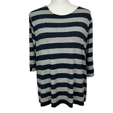 J. Jill Wearever Collection Women’s Pullover Top Sz XL Petite Gray/Blue Stripe