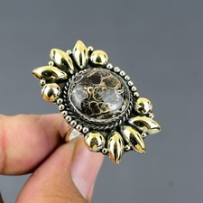 Gift For Her 925 Silver Natural Turritella Agate Multi Stone Adjustable Ring