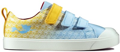 NEU UND VERPACKT Clarks Disney kleine Meerjungfrau Mädchen City Muschel gelb blau Canvas Schuhe 