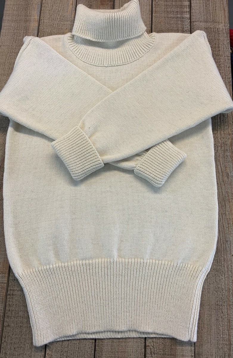 White/Ecru Royal Naval Submarine Sweater - 100% Wool Roll Neck Jumper (Men's)