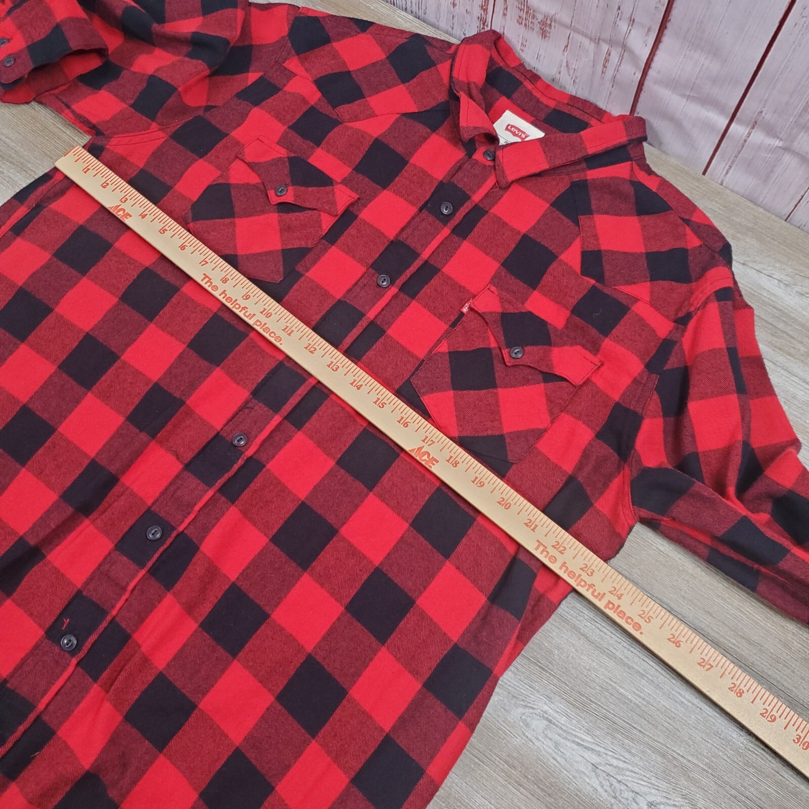 Levi's Red & Black Plaid Western Flannel Shirt S M