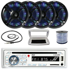 Pyle 1-DIN Bluetooth Marine CD Receiver W/Cover, 4x 6.5" 250W Max Dual Speakers