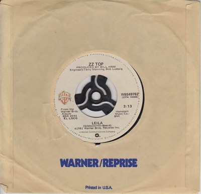 ZZ Top - 7'' Vinyl - Leila - 1981 Warner Bros PSP 49782 - USA Ausgabe. Schwer zu finden.