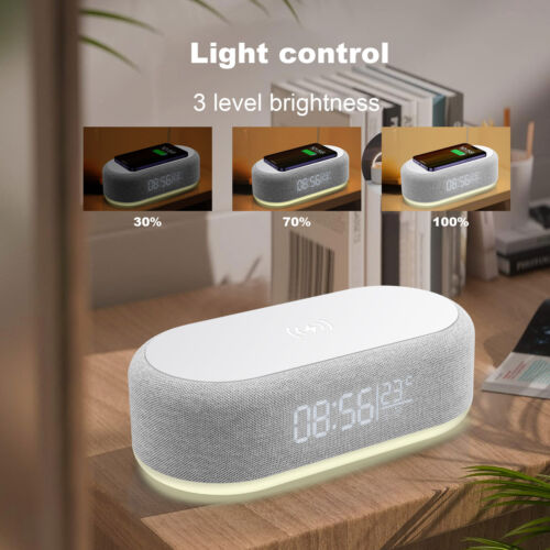 Digital Alarm Clock 15W Phone Wireless Charger Thermometer Date LED Night Light - Picture 12 of 16