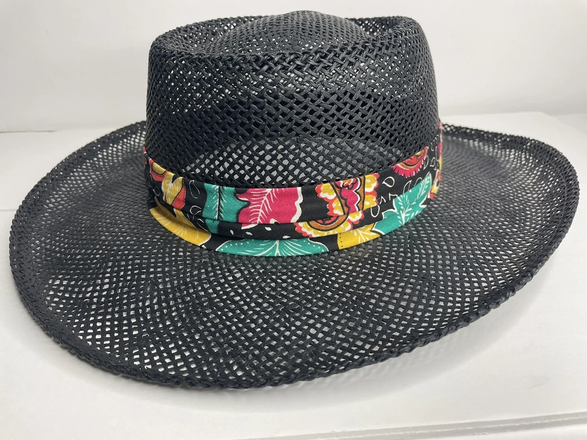 Country Gentleman 100% Black Straw Hat With Colorful Hat Band One Size USA  MADE