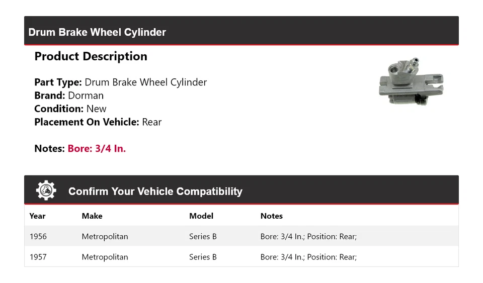 Cilindro trasero de rueda de freno de tambor Dorman serie B Metropolitan 1956-1957 Foto 2 de 3